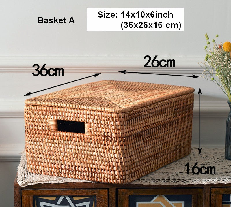 Wicker Storage Baskets for Bathroom, Rattan Rectangular Storage Basket