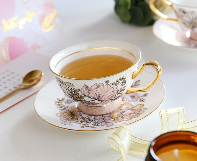 Elegant Ceramic Coffee Cups, Flower Bone China Porcelain Tea Cup Set,  Beautiful British Tea Cups, Traditional English Tea Cups and Saucers
