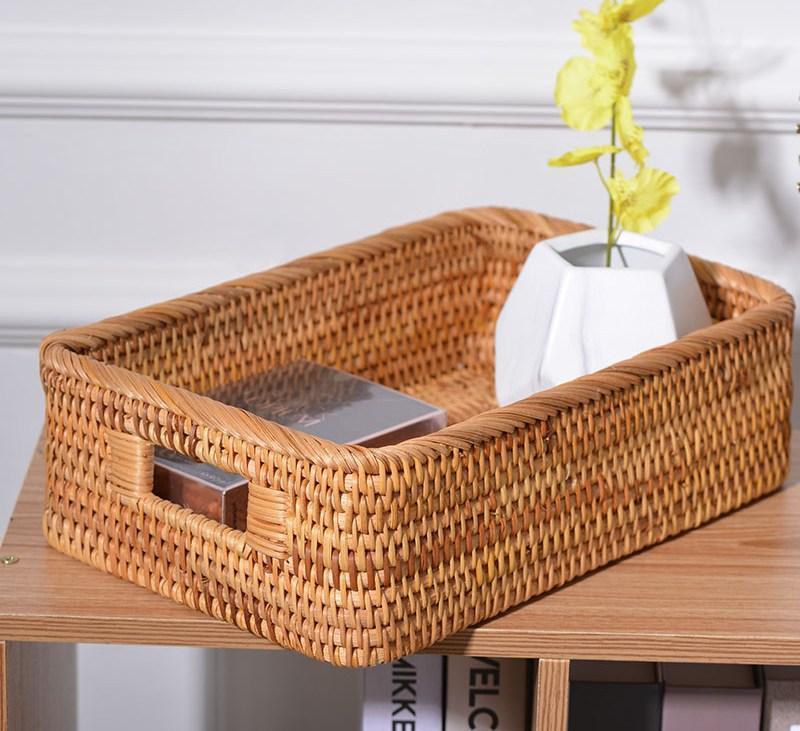 Rectangular Storage Baskets for Pantry, Rattan Storage Basket for Shel –  Grace Painting Crafts