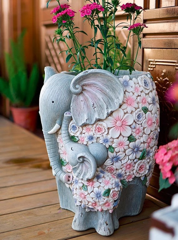 Large Elephant Flowerpot, Resin Statue for Garden, Modern Animal