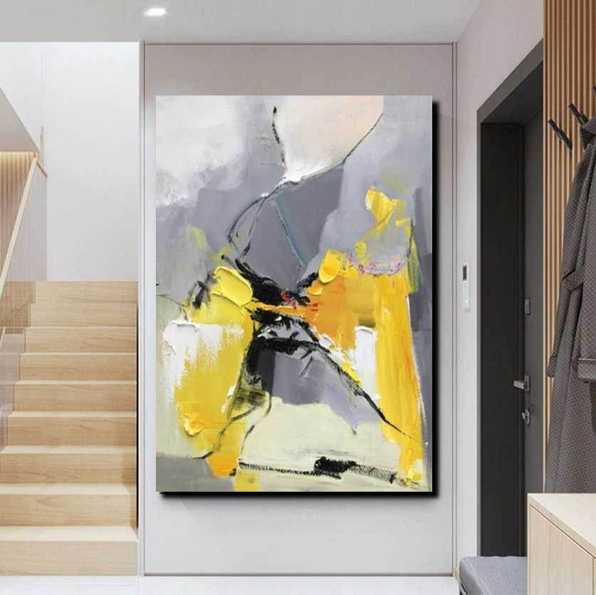 Simple Canvas Art, Yellow Modern Abstract Painting, Living Room