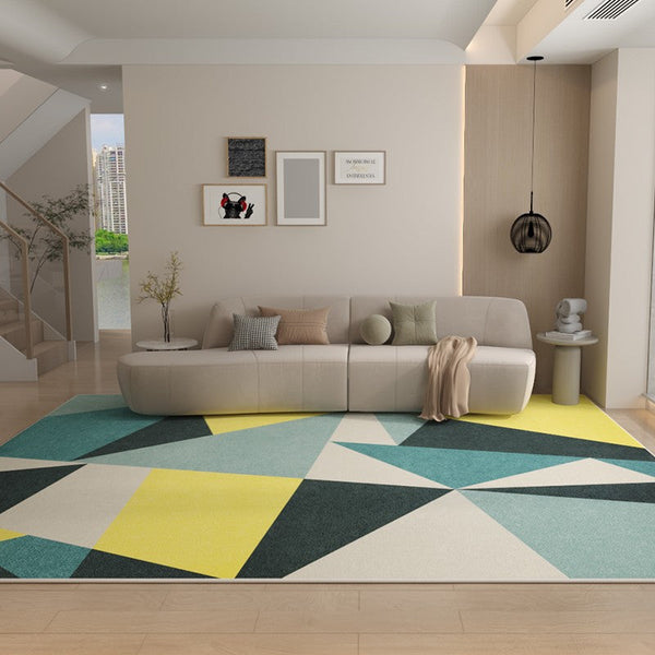 Geometric Carpets for Living Room, Contemporary Modern Rugs Next to Bed, Blue Modern Rugs under Dining Room Table-Grace Painting Crafts