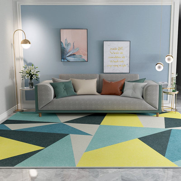 Geometric Carpets for Living Room, Contemporary Modern Rugs Next to Bed, Blue Modern Rugs under Dining Room Table-Grace Painting Crafts