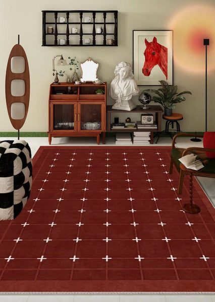 Geometric Contemporary Modern Carpets Next to Bed, Abstract Area Rugs for Living Room, Mid Century Red Rugs under Dining Room Table-Grace Painting Crafts