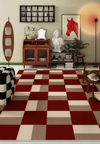 Geometric Modern Rug Placement Ideas for Bedroom, Contemporary Modern Rugs for Dining Room, Red Mid Century Modern Rugs for Living Room-Grace Painting Crafts