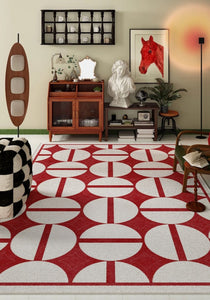 Modern Rug Placement Ideas for Bedroom, Contemporary Modern Rugs for Dining Room, Red Mid Century Geometric Rugs for Living Room-Grace Painting Crafts