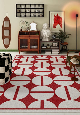 Modern Rug Placement Ideas for Bedroom, Contemporary Modern Rugs for Dining Room, Red Mid Century Geometric Rugs for Living Room-Grace Painting Crafts