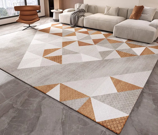 Modern Gray Rugs under Dining Room Table, Modern Carpets for Kitchen, Geometric Contemporary Modern Rugs Next to Bed, Abstract Area Rugs for Living Room-Grace Painting Crafts