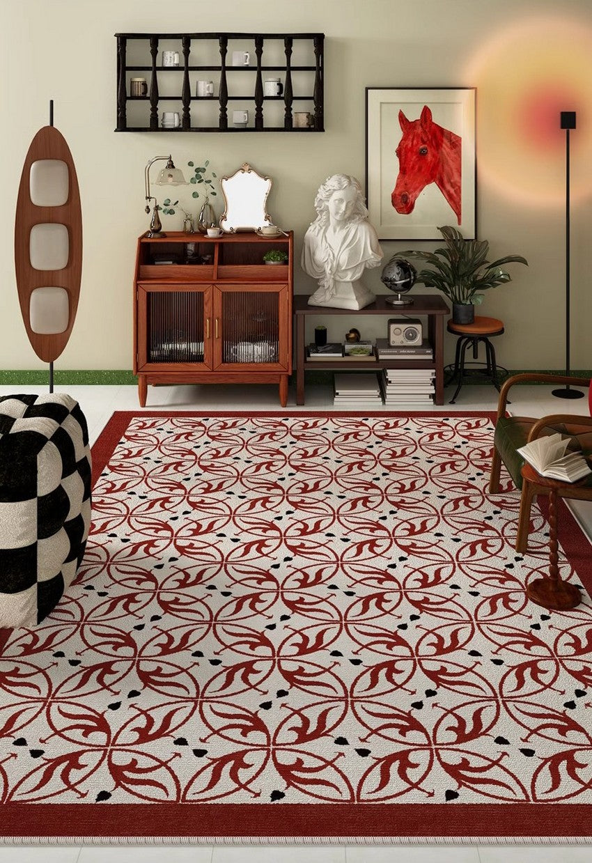 Dining Room Abstract Floor Rugs, Contemporary Area Rugs Next to Bed, Mid Century Flower Pattern Modern Rugs under Coffee Table-Grace Painting Crafts