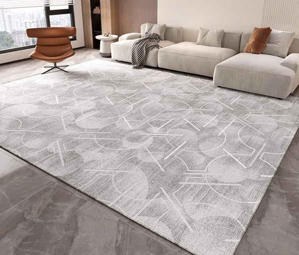 Abstract Gray Contemporary Modern Rugs for Living Room, Extra Large Modern Rugs for Bedroom, Geometric Modern Rug Placement Ideas for Dining Room-Grace Painting Crafts