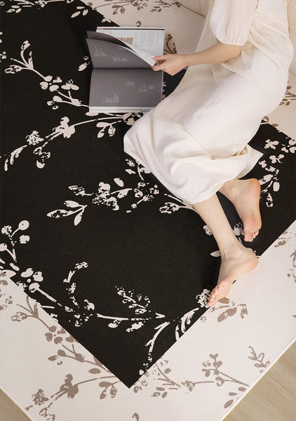 Contemporary Floor Carpets for Living Room, Large Modern Rugs for Sale, Dining Room Modern Rugs, Black Flower Pattern Geometric Modern Rugs in Bedroom-Grace Painting Crafts