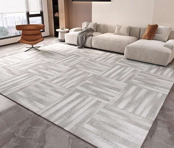 Extra Large Modern Rugs for Bedroom, Geometric Modern Rug Placement Ideas for Dining Room, Abstract Gray Contemporary Modern Rugs for Living Room-Grace Painting Crafts