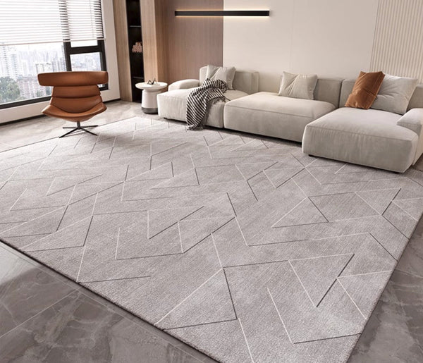 Large Modern Rugs for Bedroom, Abstract Gray Contemporary Modern Rugs for Living Room, Geometric Modern Rug Placement Ideas for Dining Room-Grace Painting Crafts