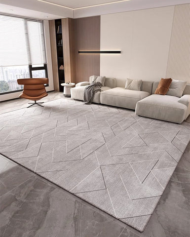 Large Modern Rugs for Bedroom, Abstract Gray Contemporary Modern Rugs for Living Room, Geometric Modern Rug Placement Ideas for Dining Room-Grace Painting Crafts