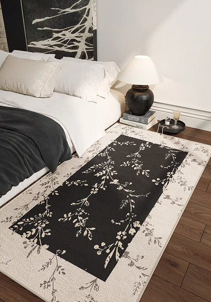 Contemporary Floor Carpets for Living Room, Large Modern Rugs for Sale, Dining Room Modern Rugs, Black Flower Pattern Geometric Modern Rugs in Bedroom-Grace Painting Crafts