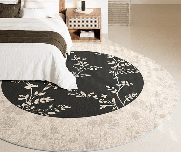 Contemporary Round Rugs for Dining Room, Flower Pattern Round Carpets under Coffee Table, Circular Modern Rugs for Living Room, Modern Area Rugs for Bedroom-Grace Painting Crafts