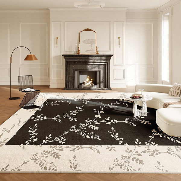 Contemporary Floor Carpets for Living Room, Large Modern Rugs for Sale, Dining Room Modern Rugs, Black Flower Pattern Geometric Modern Rugs in Bedroom-Grace Painting Crafts