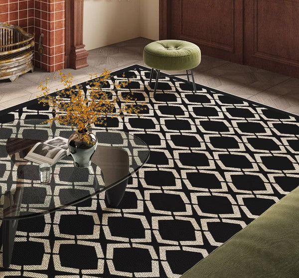 Abstract Contemporary Rugs for Bedroom, Modern Area Rugs under Sofa, Modern Black Rugs for Living Room, Dining Room Floor Rugs, Modern Carpets for Office-Grace Painting Crafts