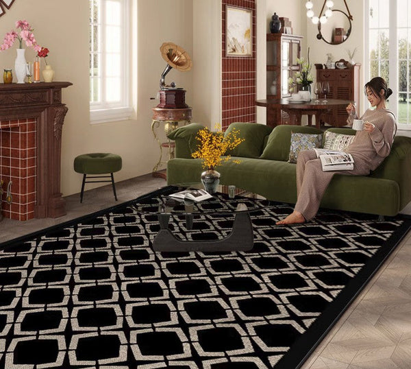 Modern Area Rugs under Sofa, Modern Black Rugs for Living Room, Abstract Contemporary Rugs for Bedroom, Dining Room Floor Rugs, Modern Carpets for Office-Grace Painting Crafts