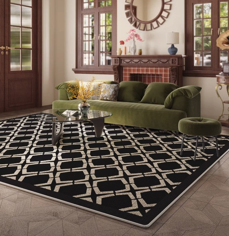 Modern Area Rugs under Sofa, Modern Black Rugs for Living Room, Abstract Contemporary Rugs for Bedroom, Dining Room Floor Rugs, Modern Carpets for Office-Grace Painting Crafts