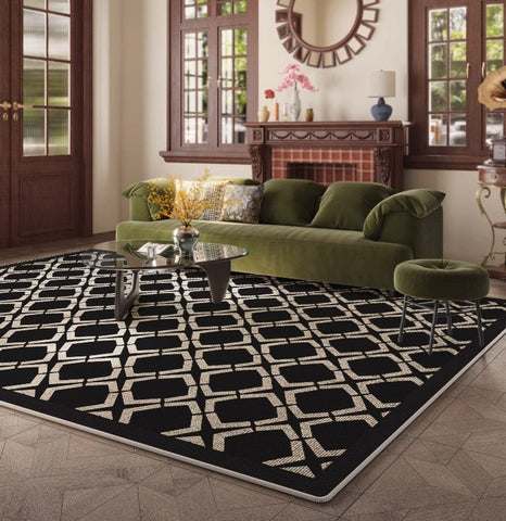 Modern Area Rugs under Sofa, Modern Black Rugs for Living Room, Abstract Contemporary Rugs for Bedroom, Dining Room Floor Rugs, Modern Carpets for Office-Grace Painting Crafts