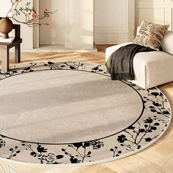 Flower Pattern Round Carpets under Coffee Table, Contemporary Round Rugs for Dining Room, Circular Modern Rugs for Living Room, Modern Area Rugs for Bedroom-Grace Painting Crafts