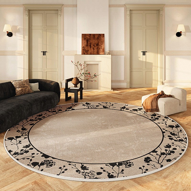 Flower Pattern Round Carpets under Coffee Table, Contemporary Round Rugs for Dining Room, Circular Modern Rugs for Living Room, Modern Area Rugs for Bedroom-Grace Painting Crafts