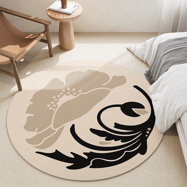 Dining Room Round Rugs, Modern Area Rugs under Coffee Table, Round Modern Rugs, Flower Pattern Abstract Contemporary Area Rugs, Modern Rugs in Bedroom-Grace Painting Crafts