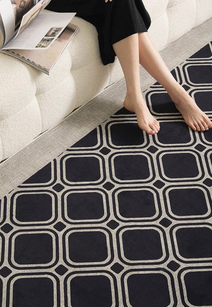 Elegant Modern Area Rugs under Sofa, Dining Room Floor Rugs, Mid Century Black Rugs for Living Room, Abstract Contemporary Rugs for Bedroom, Modern Carpets for Office-Grace Painting Crafts