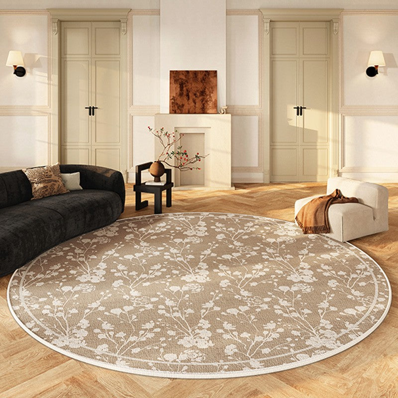 Uniqe Modern Area Rugs for Bedroom, Circular Modern Rugs for Living Room, Flower Pattern Round Carpets under Coffee Table, Contemporary Round Rugs for Dining Room-Grace Painting Crafts