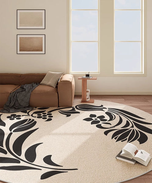 Large Modern Area Rugs under Coffee Table, Dining Room Modern Rugs, Flower Pattern Modern Rugs for Bedroom, Abstract Round Rugs under Sofa-Grace Painting Crafts