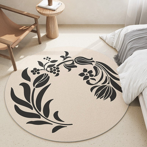 Large Modern Area Rugs under Coffee Table, Dining Room Modern Rugs, Flower Pattern Modern Rugs for Bedroom, Abstract Round Rugs under Sofa-Grace Painting Crafts