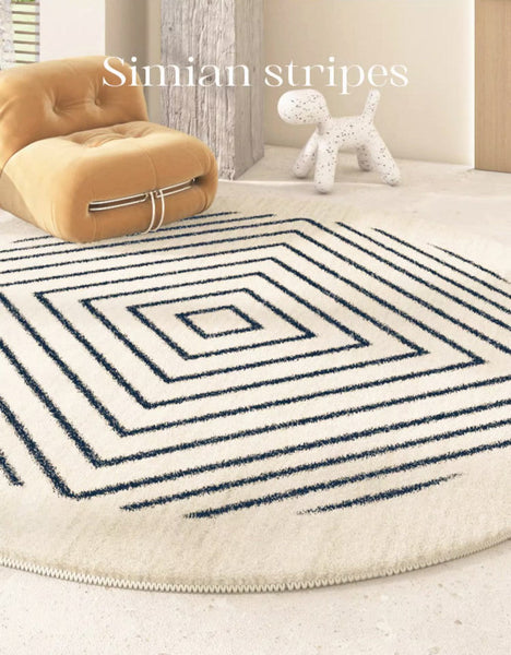 Abstract Contemporary Round Rugs for Bedroom, Geometric Modern Rug Ideas for Living Room, Thick Round Rugs for Dining Room-Grace Painting Crafts