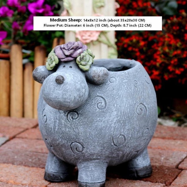 Lovely Sheep Statue for Garden, Sheep Flower Pot, Animal Statue for Garden Courtyard Ornament, Villa Outdoor Decor Gardening Ideas-Grace Painting Crafts