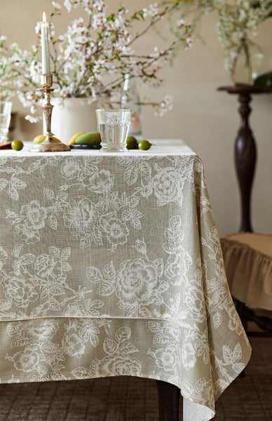 French Flower Pattern Tablecloth for Round Table, Vintage Rectangle Tablecloth for Dining Room Table, Rustic Farmhouse Table Cover for Kitchen-Grace Painting Crafts