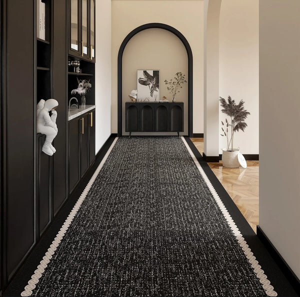 Easy Care Long Hallway Runners, Extra Long Narrow Runner Rugs, Modern Entryway Runner Rug Ideas, Geometric Modern Long Hallway Runners, Black Contepmorary Runner Rugs-Grace Painting Crafts