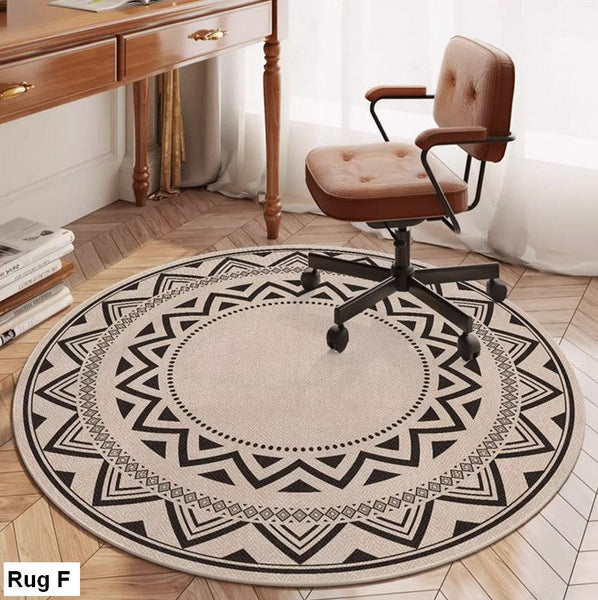 Round Rugs under Coffee Table, Geometric Modern Rug Ideas for Living Room, Circular Modern Rugs under Dining Room Table, Modern Round Rugs for Bedroom-Grace Painting Crafts