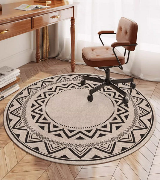 Modern Round Rugs for Bedroom, Circular Modern Rugs under Dining Room Table, Contemporary Round Rugs, Geometric Modern Rug Ideas for Living Room-Grace Painting Crafts