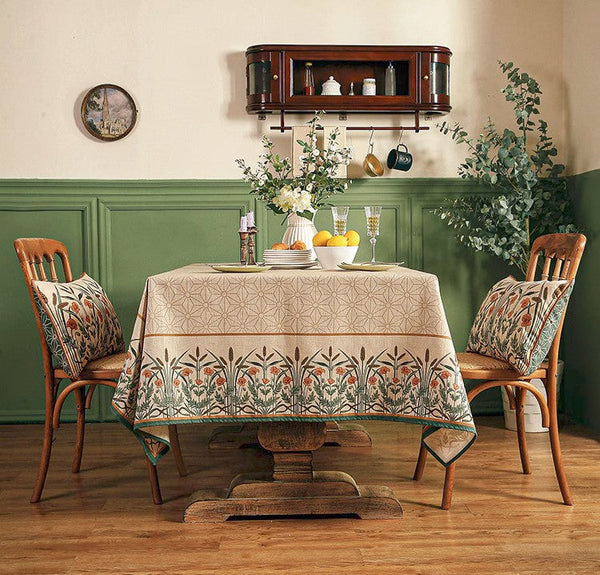 Modern Rectangle Tablecloth Ideas for Kitchen Table, Farmhouse Table Cloth for Oval Table, Rustic Flower Pattern Linen Tablecloth for Round Table-Grace Painting Crafts