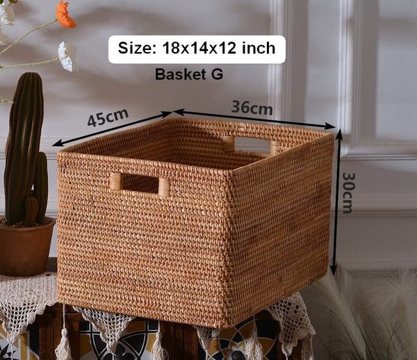 Rectangular Storage Basket with Lid, Rattan Basket, Storage Basket for Shelves, Storage Baskets for Bathroom, Bedroom Storage Baskets-Grace Painting Crafts