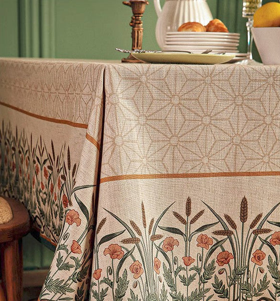 Modern Rectangle Tablecloth Ideas for Kitchen Table, Farmhouse Table Cloth for Oval Table, Rustic Flower Pattern Linen Tablecloth for Round Table-Grace Painting Crafts