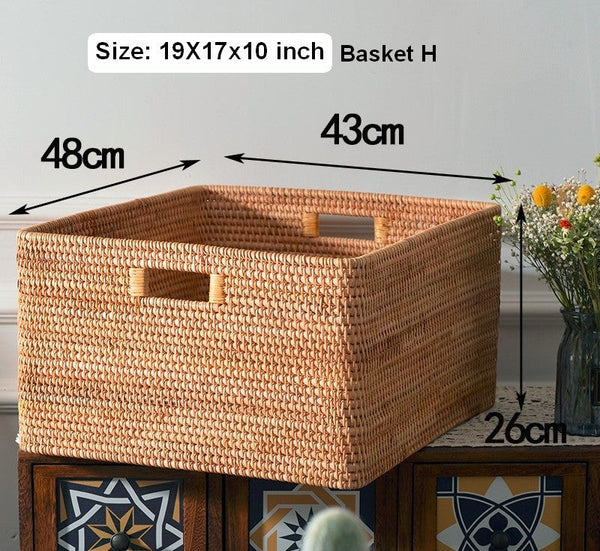 Rectangular Storage Basket with Lid, Rattan Basket, Storage Basket for Shelves, Storage Baskets for Bathroom, Bedroom Storage Baskets-Grace Painting Crafts