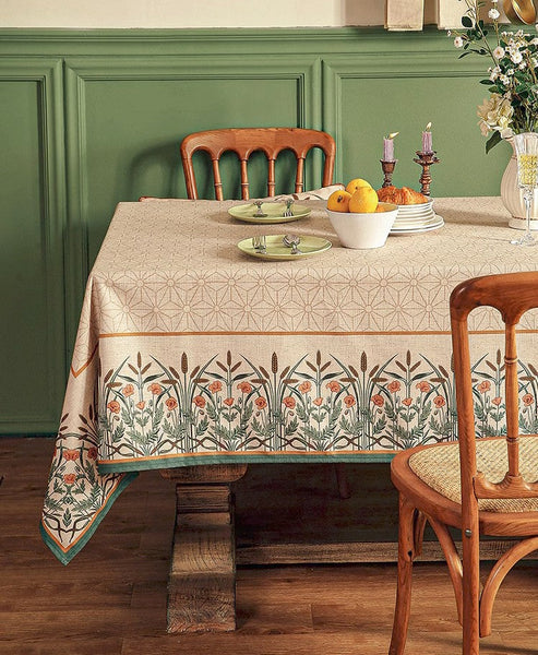 Modern Rectangle Tablecloth Ideas for Kitchen Table, Farmhouse Table Cloth for Oval Table, Rustic Flower Pattern Linen Tablecloth for Round Table-Grace Painting Crafts