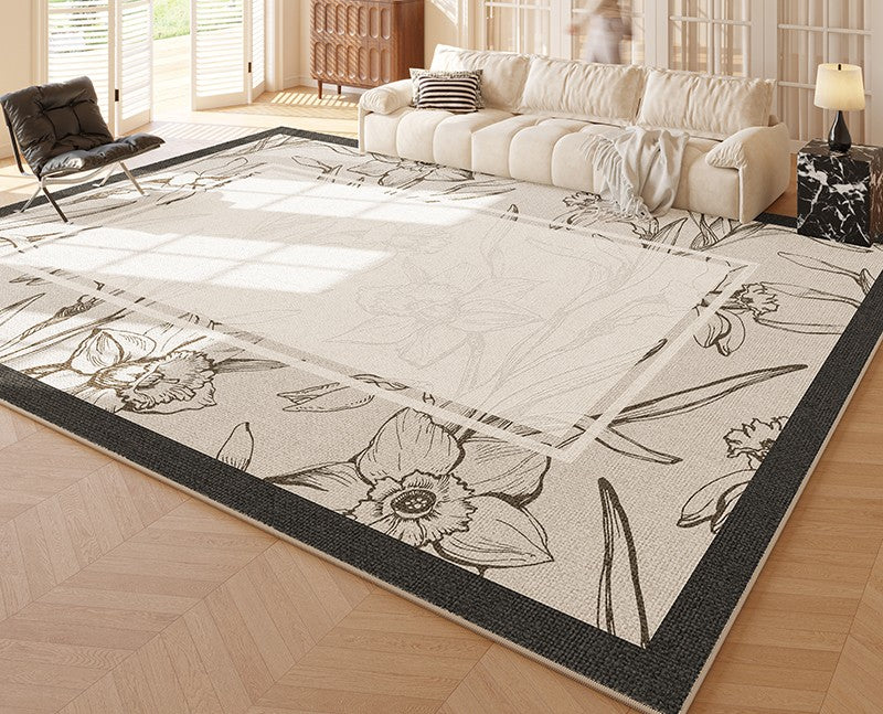 Unique Modern Rugs for Living Room, Large Modern Rugs for Bedroom, Flower Pattern Area Rugs under Coffee Table, Contemporary Modern Rugs for Dining Room-Grace Painting Crafts