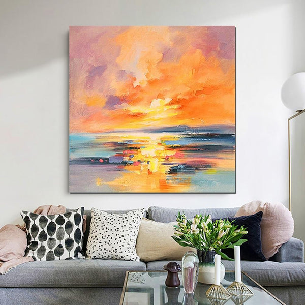 Sunrise Painting, Large Landscape Painting for Living Room, Abstract Landscape Painting, Hand Painted Art, Bedroom Wall Art Ideas, Modern Paintings for Dining Room-Grace Painting Crafts