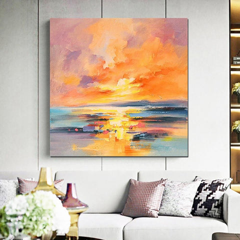 Sunrise Painting, Large Landscape Painting for Living Room, Abstract Landscape Painting, Hand Painted Art, Bedroom Wall Art Ideas, Modern Paintings for Dining Room-Grace Painting Crafts