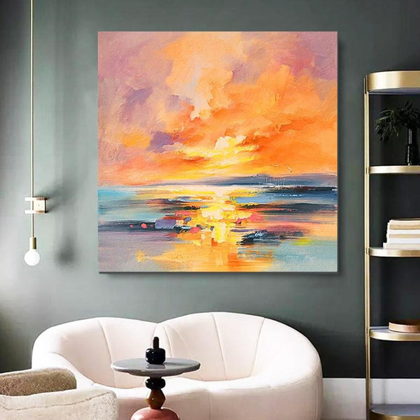 Sunrise Painting, Large Landscape Painting for Living Room, Abstract Landscape Painting, Hand Painted Art, Bedroom Wall Art Ideas, Modern Paintings for Dining Room-Grace Painting Crafts