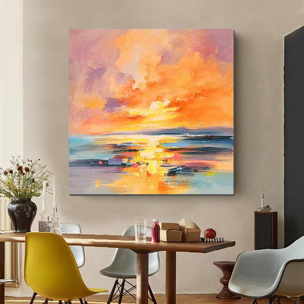 Sunrise Painting, Large Landscape Painting for Living Room, Abstract Landscape Painting, Hand Painted Art, Bedroom Wall Art Ideas, Modern Paintings for Dining Room-Grace Painting Crafts