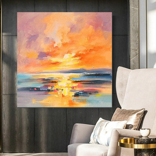 Sunrise Painting, Large Landscape Painting for Living Room, Abstract Landscape Painting, Hand Painted Art, Bedroom Wall Art Ideas, Modern Paintings for Dining Room-Grace Painting Crafts