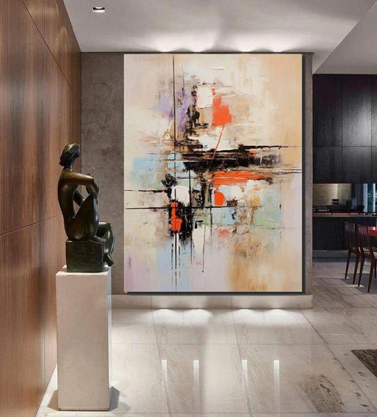 Large Acrylic Canvas Paintings, Simple Wall Art Ideas, Heavy Texture Painting, Bedroom Abstract Paintings, Modern Abstract Painting-Grace Painting Crafts